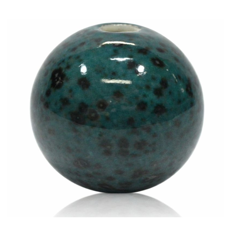 Mørkegrøn meleret porcelænskugle 1 Mørkegrøn meleret porcelænskugle 3 cm i blank glaseret porcelæn til lysestage – 1 stk.