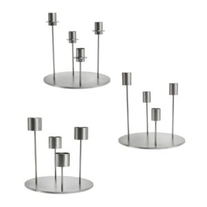 ORBIS lysestage i børstet stål med rund base og fire stager