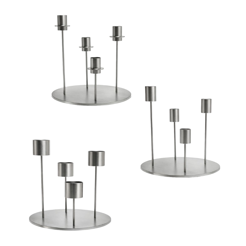 ORBIS lysestage stål 1 ORBIS lysestage i børstet stål med rund base og fire stager