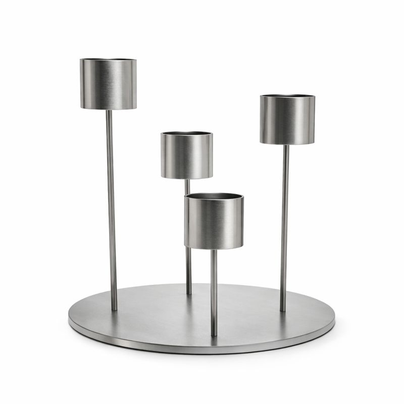 ORBIS lysestage stål 2 Orbis lysestage i børstet stål – kuglestage med fyrfadslys