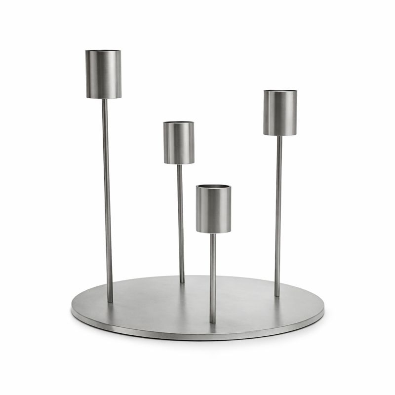 ORBIS lysestage stål 3 Orbis lysestage i børstet stål – kuglelysestage med elegance-top til kronelys