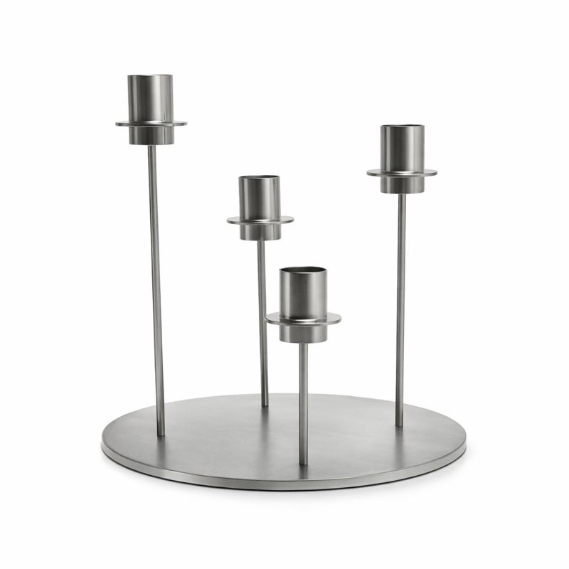 ORBIS lysestage stål 4 Orbis stål lysestage – kuglelysestage med krave til kronelys