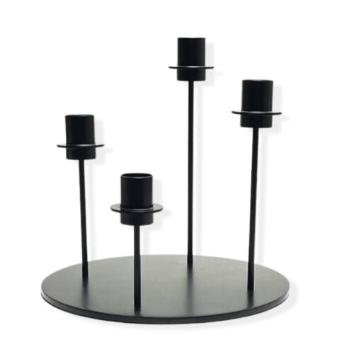 ORBIS rund base lysestage i sort stål, minimalistisk og fleksibel.